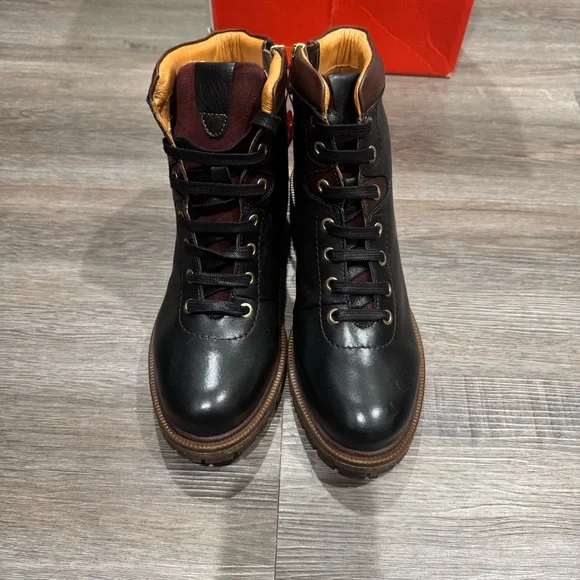 Pikolinos Aspe Lace Up Black Leather Heeled Bootie Boots - Picture 3 of 12